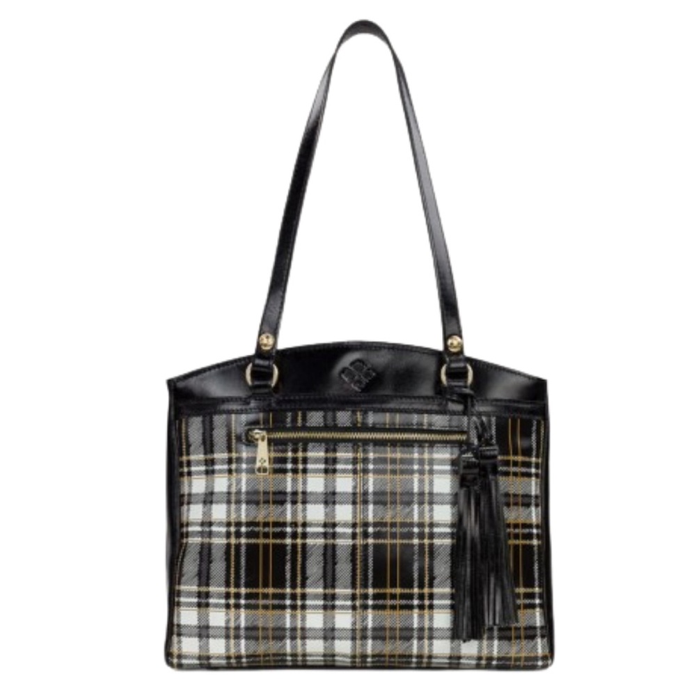 Patricia Nash Poppy Tote/Purse Tassels Black & White Plaid W/ Dust Bag SOLD OUT